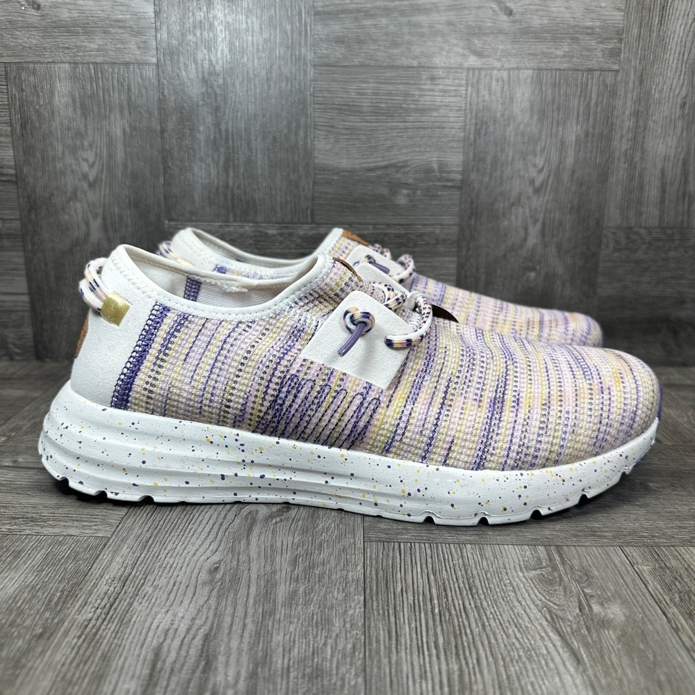 Hey Dude Sirocco Sneakers Women 12 Multi Knit Egret Purple Yellow NEW
